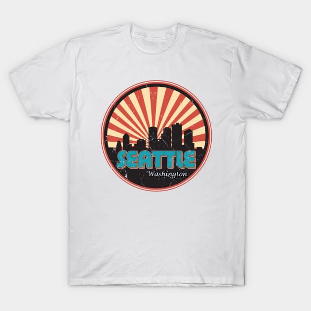 Retro Vintage Seattle Washington State Skyline 80s Souvenir T-Shirt by kalponik